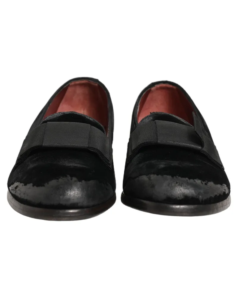 Dolce & Gabbana Black Velvet Loafers Formal Men Dress Shoes Cotton Viscose Black