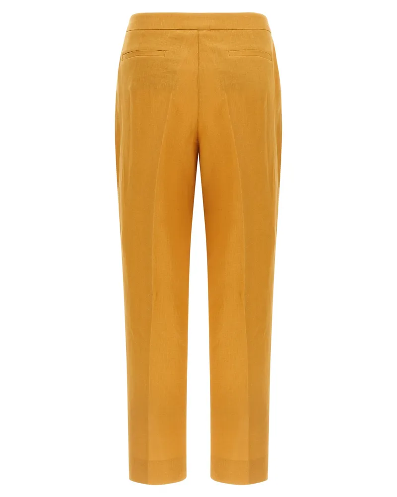 Herno Women's Orange Linen Casual Pants Orange