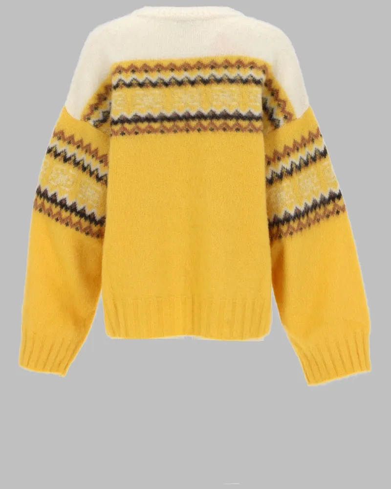 Ganni Alpaca-Blend Inlay Knit Sweater — Yellow 