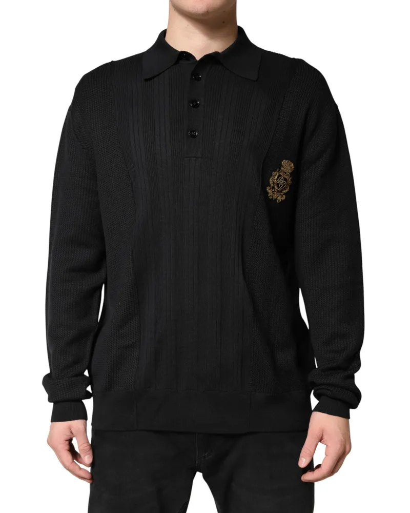 Dolce & Gabbana Men's Logo-Embroidered Silk Blend Pullover Black Black