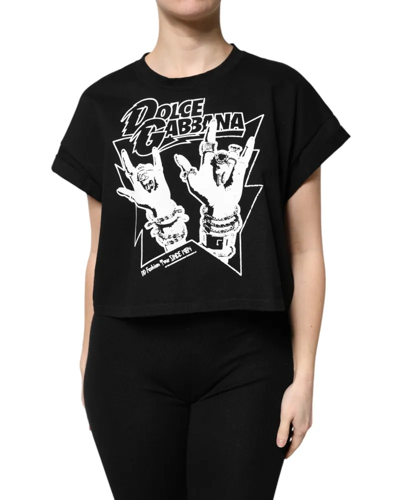 Dolce & Gabbana Women's Black Cotton Printed Short Sleeves T-Shirt Black