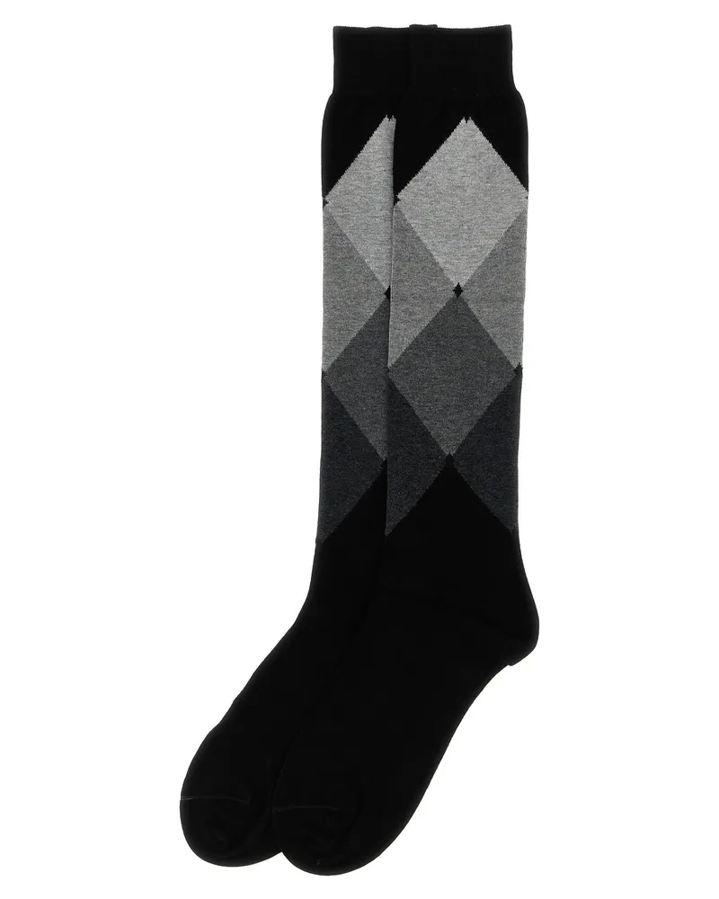 Ballantyne Diamond-Patterned Cotton Socks — Black Black