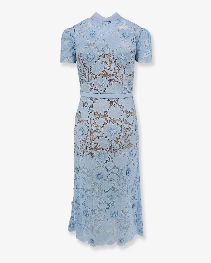 Self-Portrait Women's Lace Dress With Belt Blue Polyester Blue