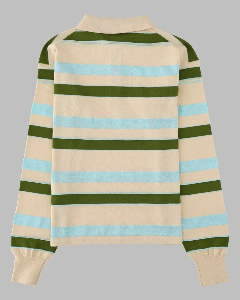J.W.Anderson Rugby-Striped Knit Polo Shirt — Beige Beige