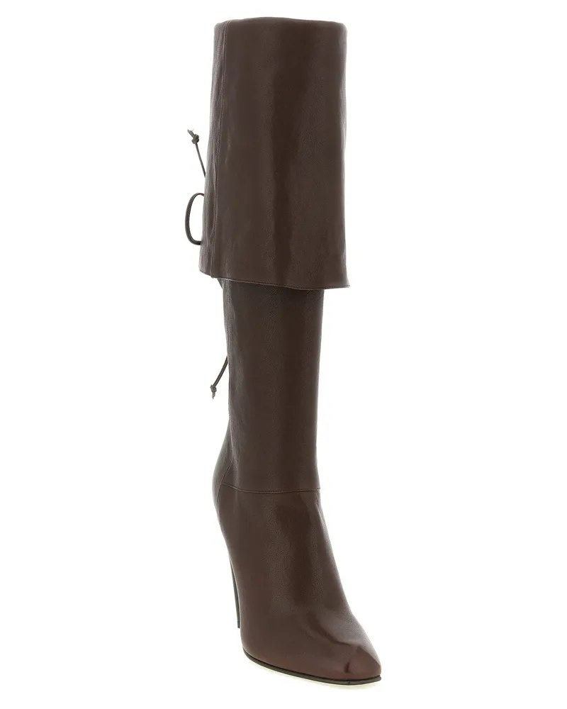 Alexander McQueen Women's Brown Lamb Leather Over The Knee Shoe Brown