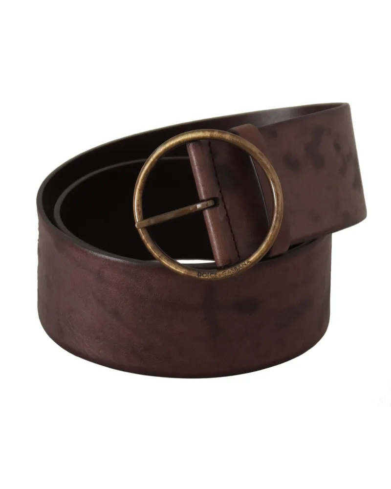 Dolce & Gabbana Women's Dark Brown Wide Calf Leather Logo Round Buckle Belt Brown