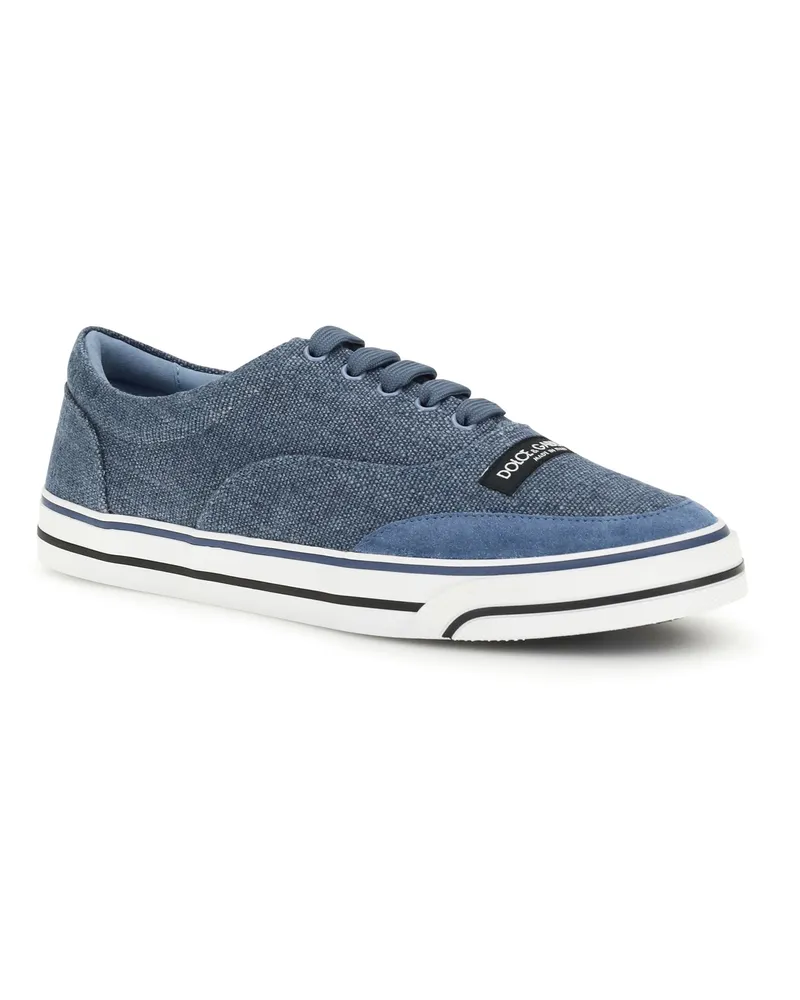 Dolce & Gabbana Men's Sneakers Sailing Linen Powder Blue-Avio Blue Upper: Trainers Blue/avio Blue
