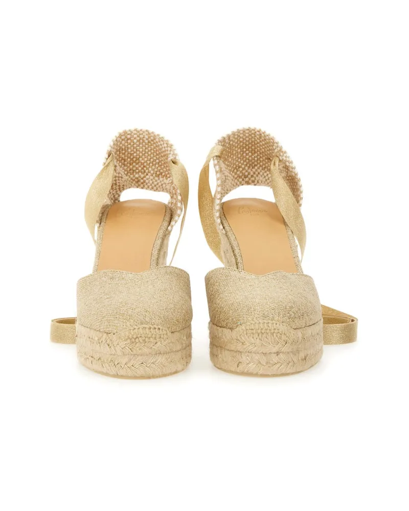 Castañer Linen Espadrille Flat — Gold Gold