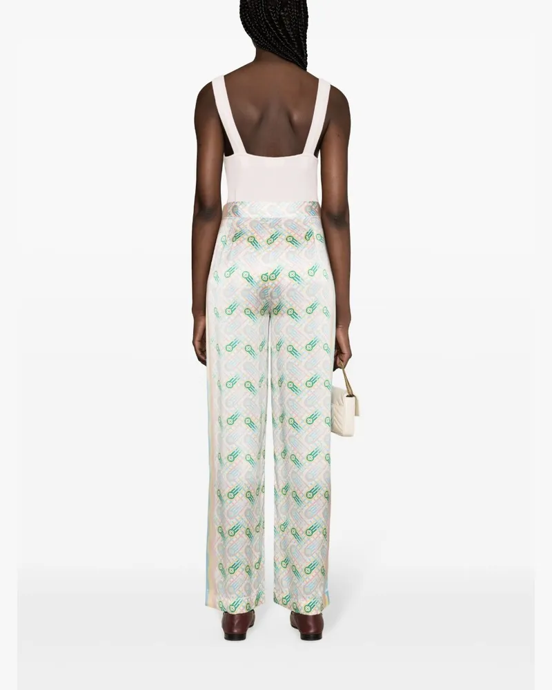 Casablanca Paris Ping Pong Printed Silk Trousers — Pink Pink