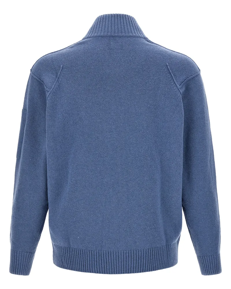 C.P. Company Wool Zip Cardigan with Lens Detail Cardigan — Blue Blue