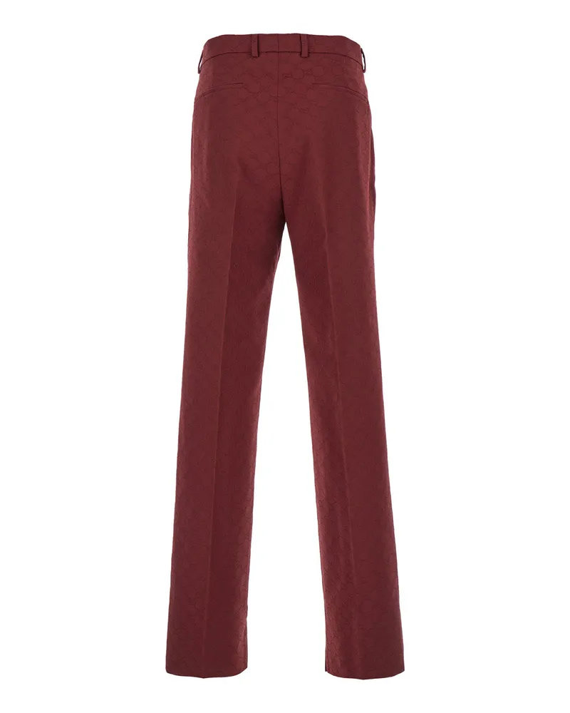 Gucci Men's Bordeaux Straight Pants With Gg Motif Cotton Trousers Red