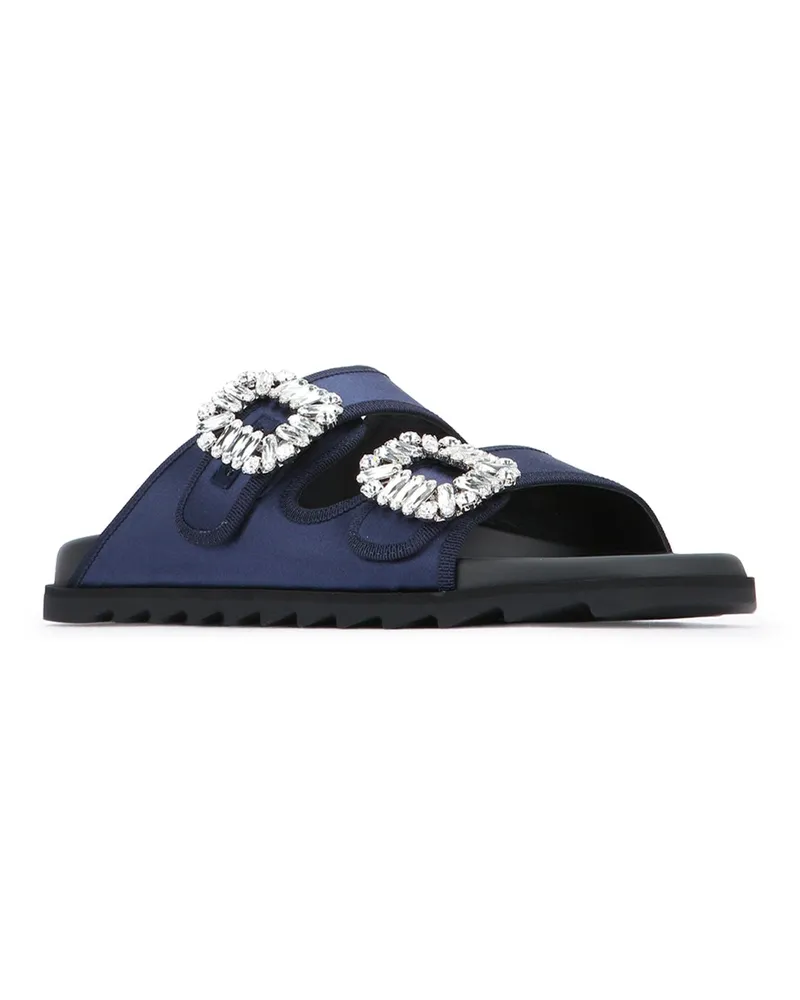 Roger Vivier Women's Slidy Viv Strass Bordo Gros Mule Indigo Cotton - Sole: Rubber Slippers / Flat Shoes Navy