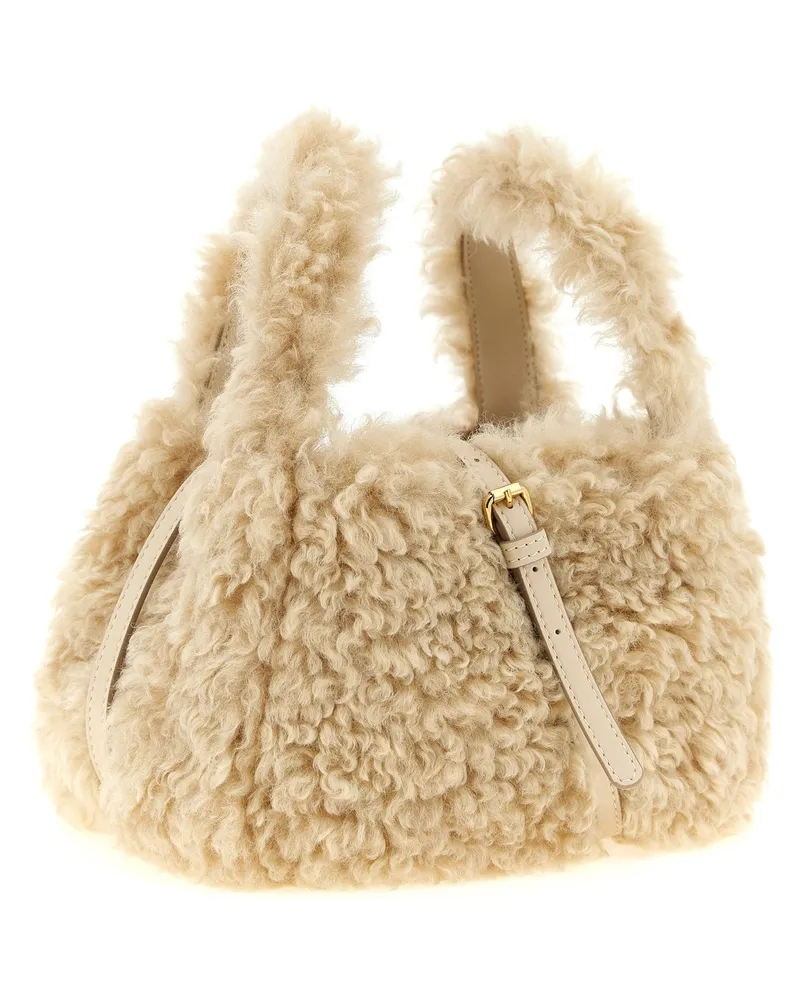 Stella McCartney Shearling Logo Shoulder Bag — Cream Cream