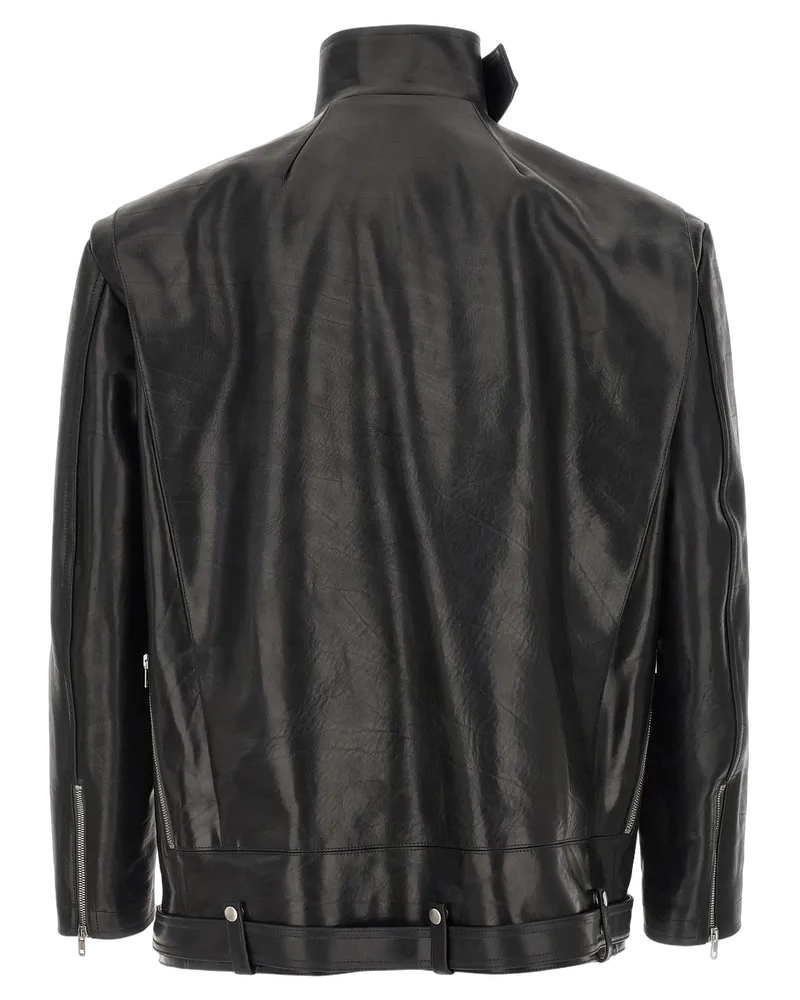 Rick Owens Men's Black Bull Skin Leather Jacket Clothing Black