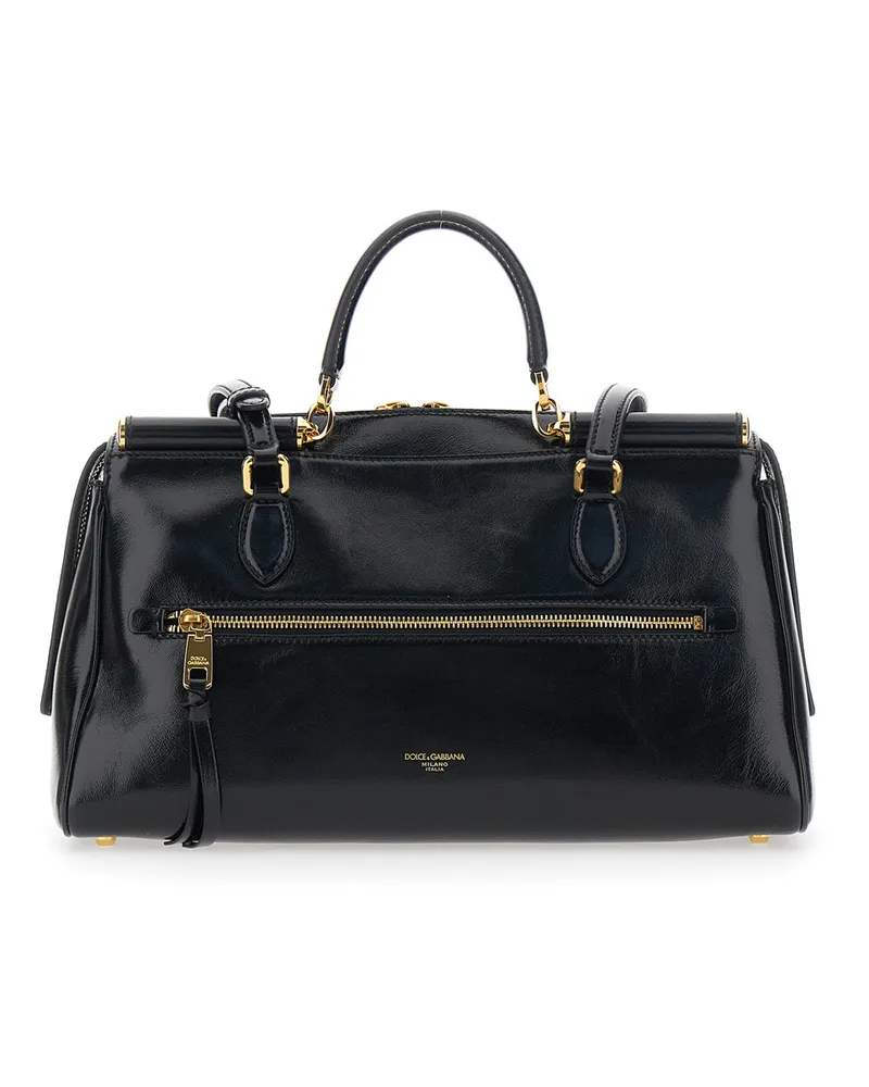 Dolce & Gabbana Women's Shoulder Bag Vittoria Black Leather Cotton Black