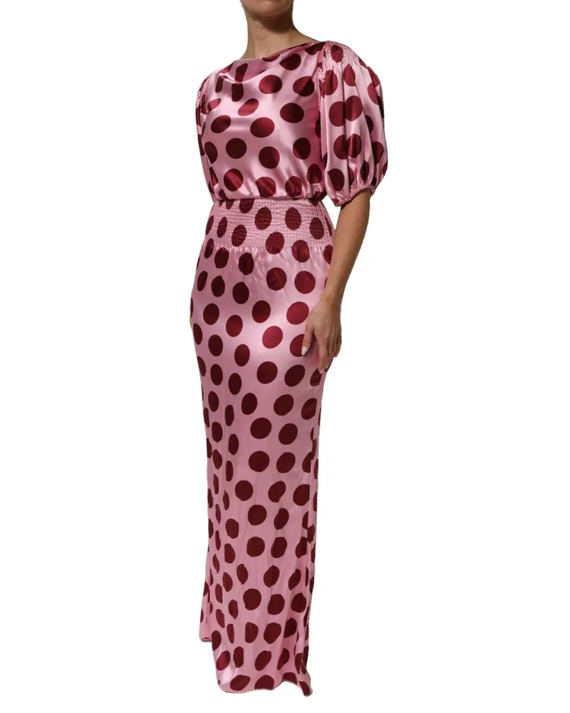 Dolce & Gabbana Polka Dot Silk Satin Maxi Dress — Pink Pink