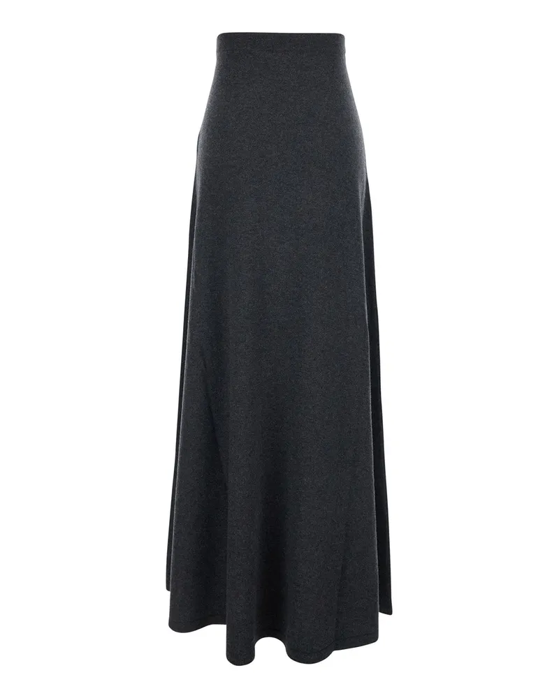 Balenciaga Women Grey Flared Skirt With Pleated Details Wool Gray