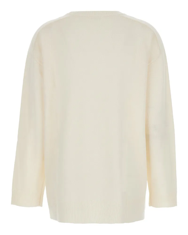 P.A.R.O.S.H. Women's White Crewneck Sweater With Asymmetric Hem Wool And Cashmere Tops Top White