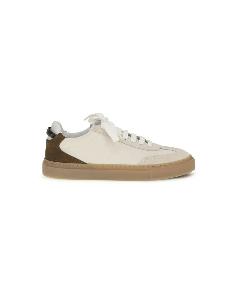 Brunello Cucinelli Women's Beige Calf Leather Bos Taurus Low Top Sneakers Beige
