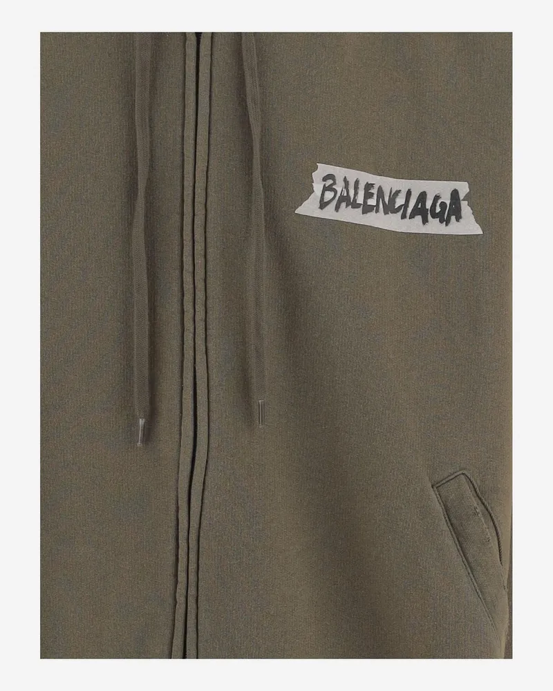 Balenciaga Men's Masking Tape Cotton Sweatshirt Khaki Sweatshirts Sweater Khaki