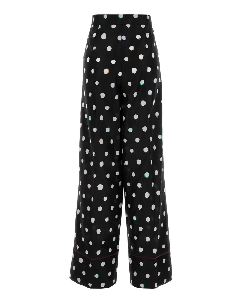 Fendi Women's Printed Silk Wide-Leg Pant Black Exterior: Pantaloni Black