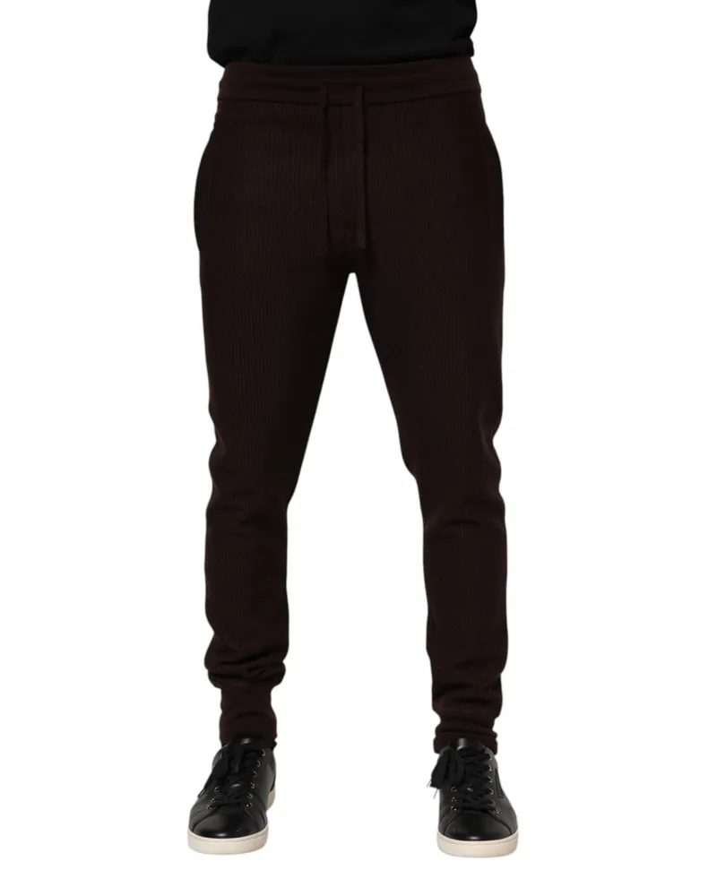 Dolce & Gabbana Brown Cashmere Men Jogger Sweatpants Pants Silk Brown