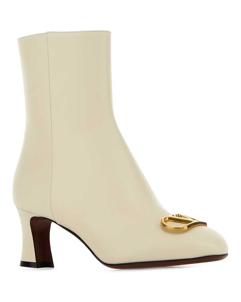 Valentino Garavani Women's Ivory Leather Vlogo Signature Ankle Boots Stivali Ivory