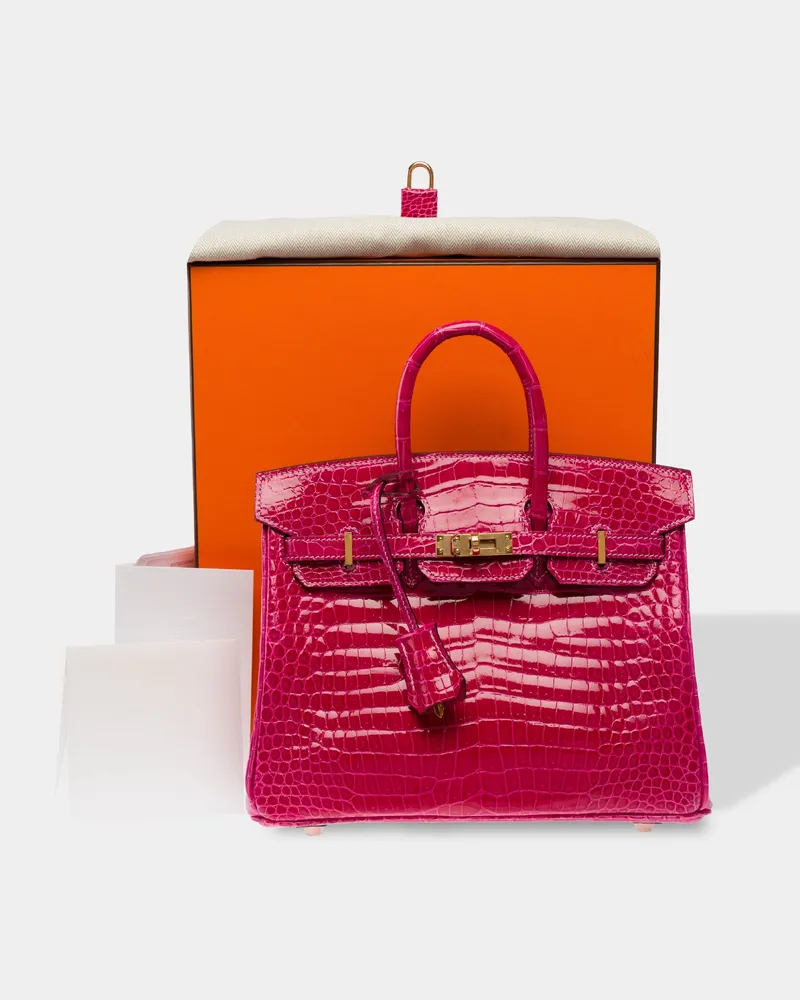 Hermès Birkin 25 Crocodile Top Handle Bag — Rose Mexico Rose
