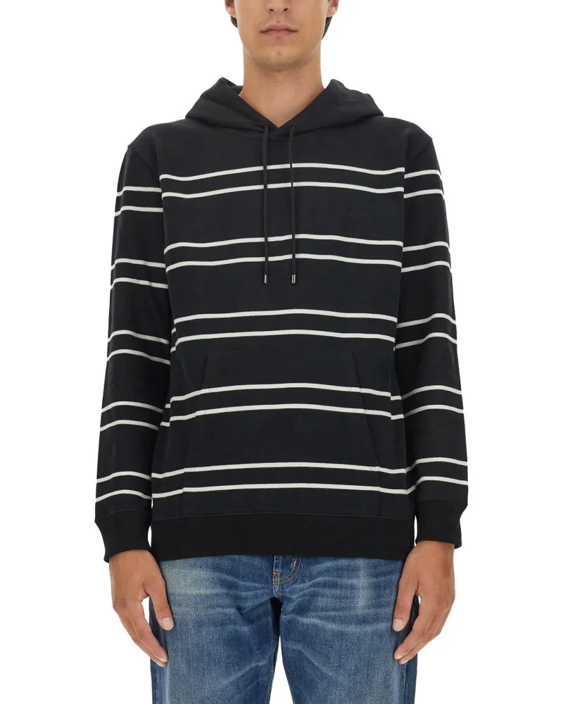 Saint Laurent Striped Cotton Sweatshirt — Black Black