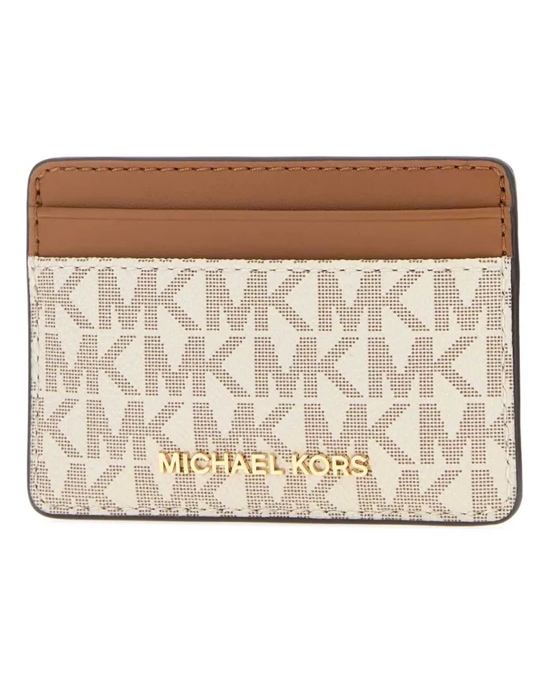 Michael Kors Women's Printed Canvas Card Holder Vanilla Portafogli Wallet Beige