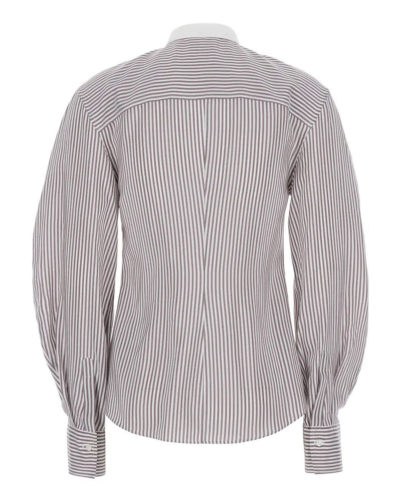 Brunello Cucinelli Women's Beige Striped Silk Shirt Blouses Beige