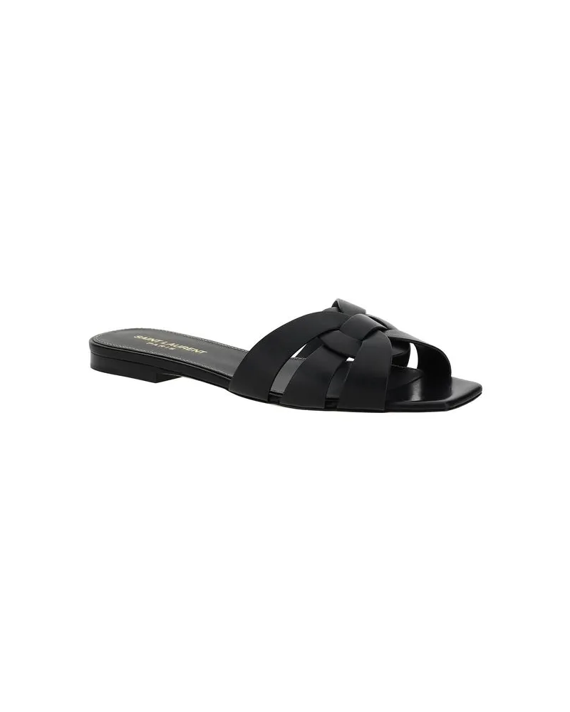Saint Laurent Women's Black Calf Leather Bos Taurus Strap-On Sandals Black