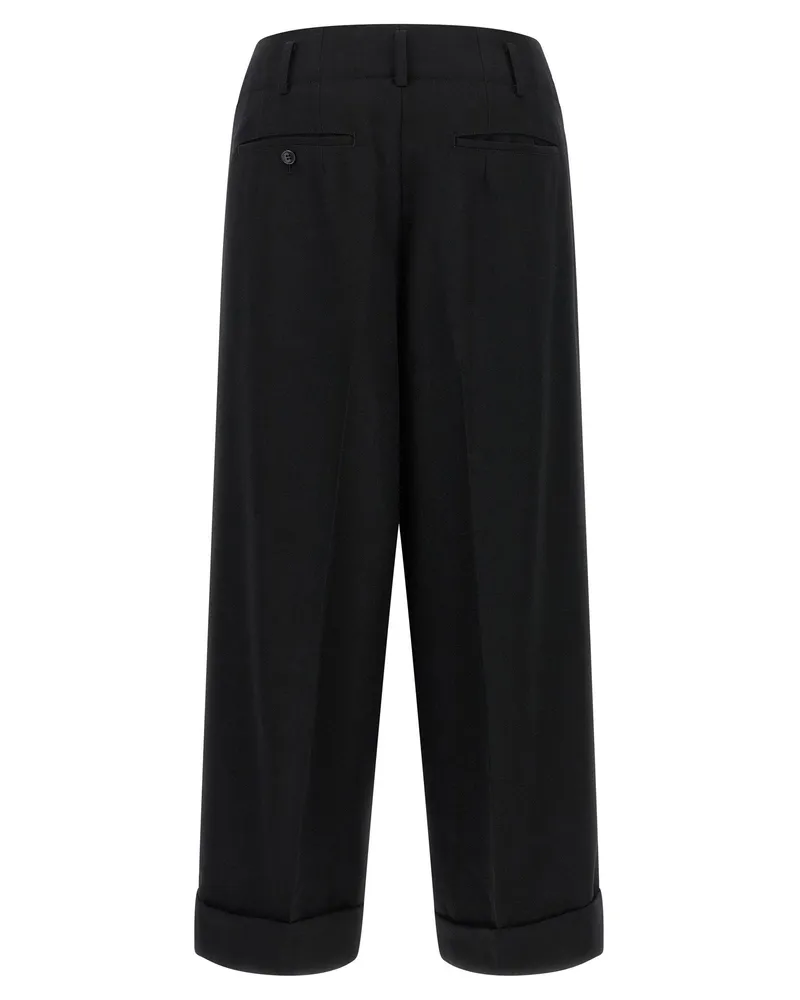Comme des Garçons Wide-Leg Cropped Virgin Wool Trousers — Black Black