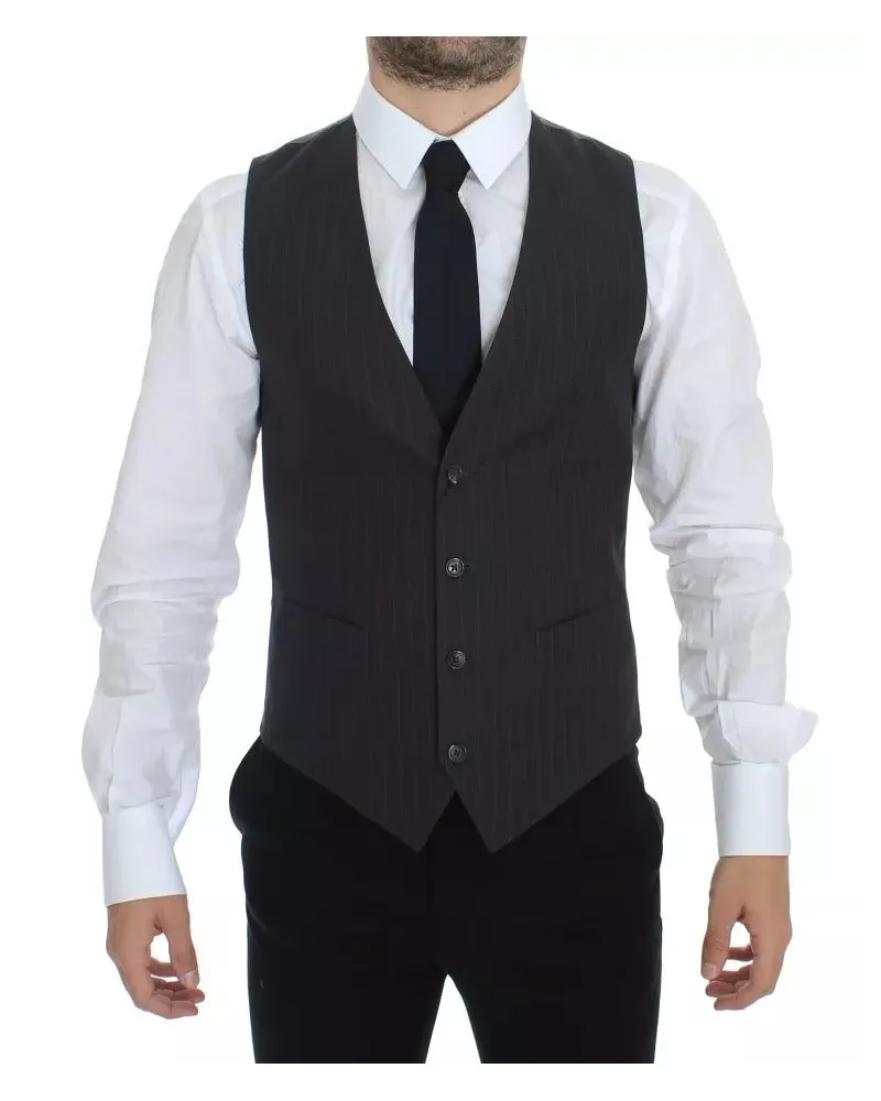 Dolce & Gabbana Men Gray Striped Formal Dress Gilet Vest Gray