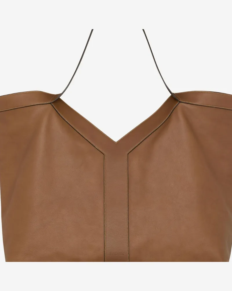 Saint Laurent Men's Large Leather Tote Bag Brown Shoulder Brown