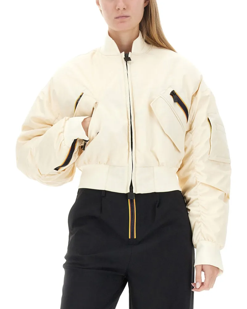 K-Way Cropped Recycled Polyamide Jacket — Beige Beige