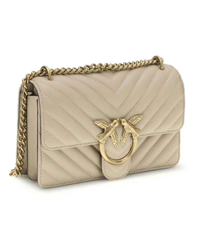 Pinko Women's Mini Love Shoulder Bag Beige-Grigio Fumo-Antique Gold Calf Leather Bos Taurus Beige