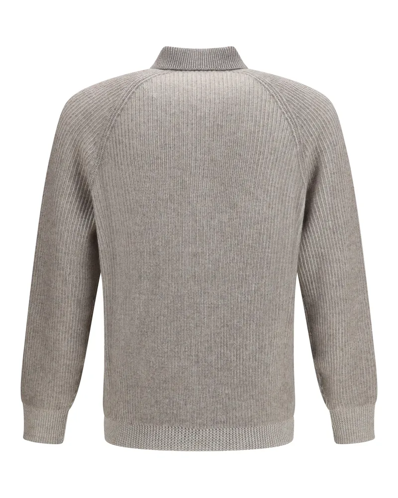 Brunello Cucinelli Cashmere Milano Stitch Polo Sweater — Gray Gray