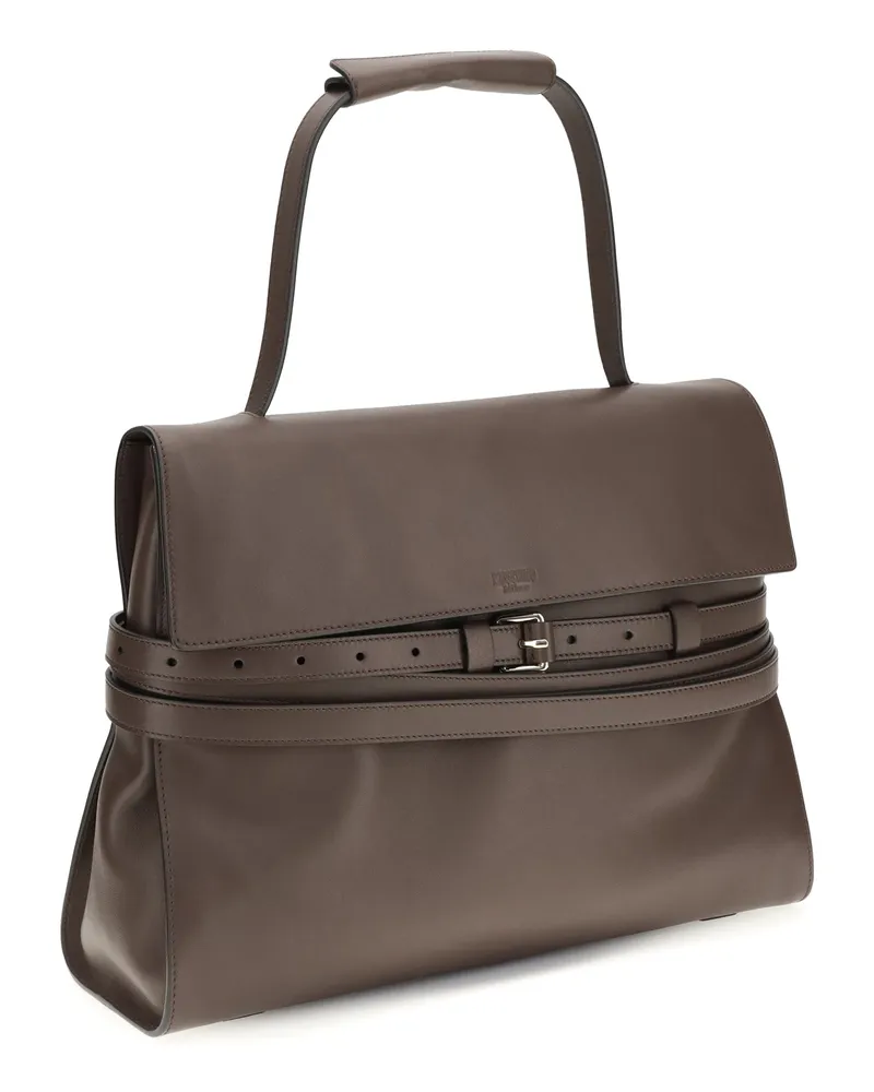 Moschino Women's Tie Me Medium Handbag Cioccolato Calf Leather Bos Taurus Handbags Hand Bags Brown