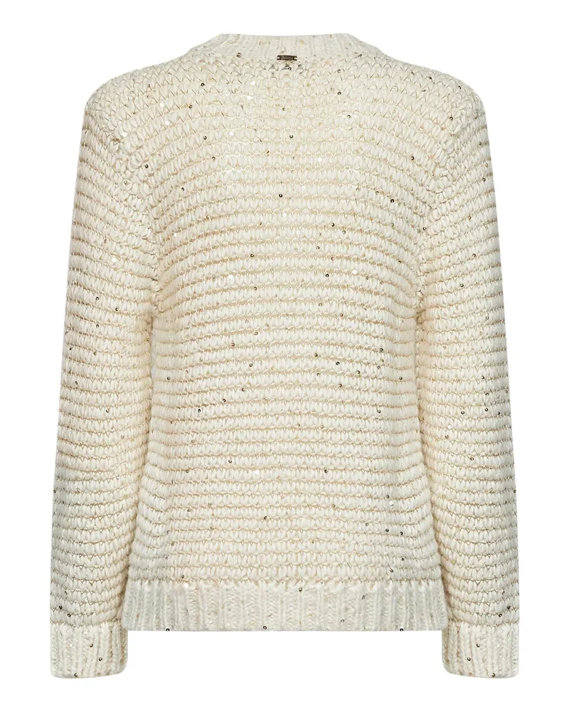 Herno Sequin-Embroidered Alpaca-Blend Corn-Stitch Sweater — White White