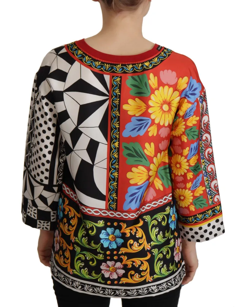 Dolce & Gabbana Women's Multicolor Printed Baroque Loose Long Sleeve Silk Clothing Multicolor