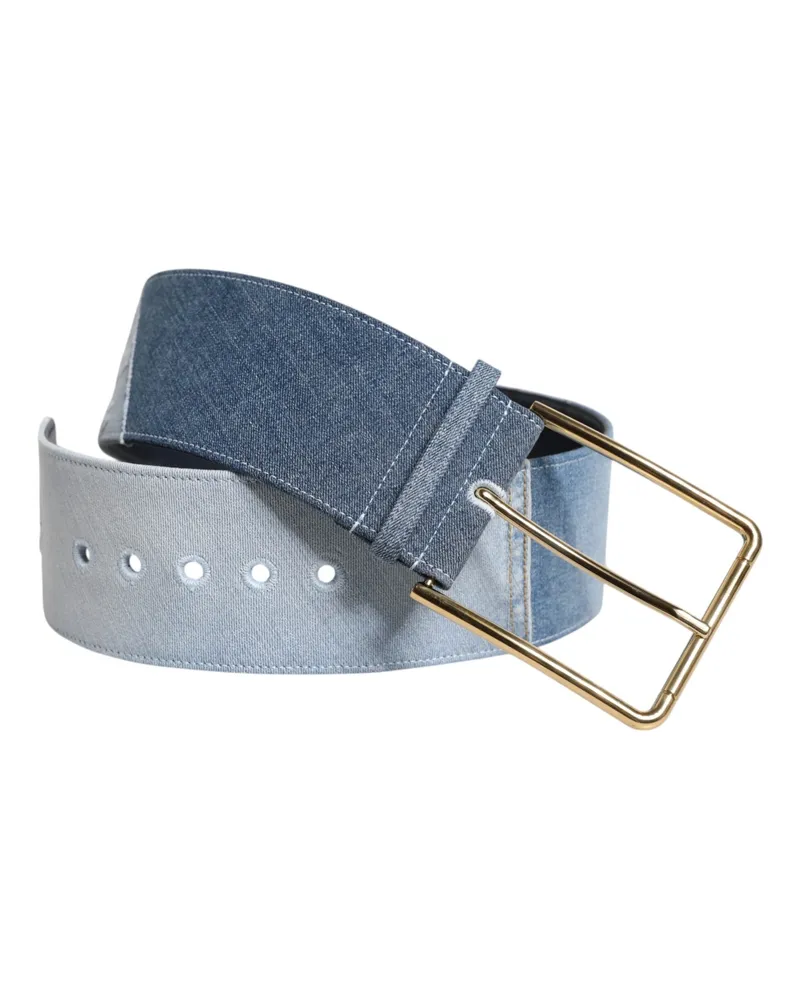 Dolce & Gabbana Women's Two Tone Blue Denim Gold Metal Buckle Belt Cotton Blue