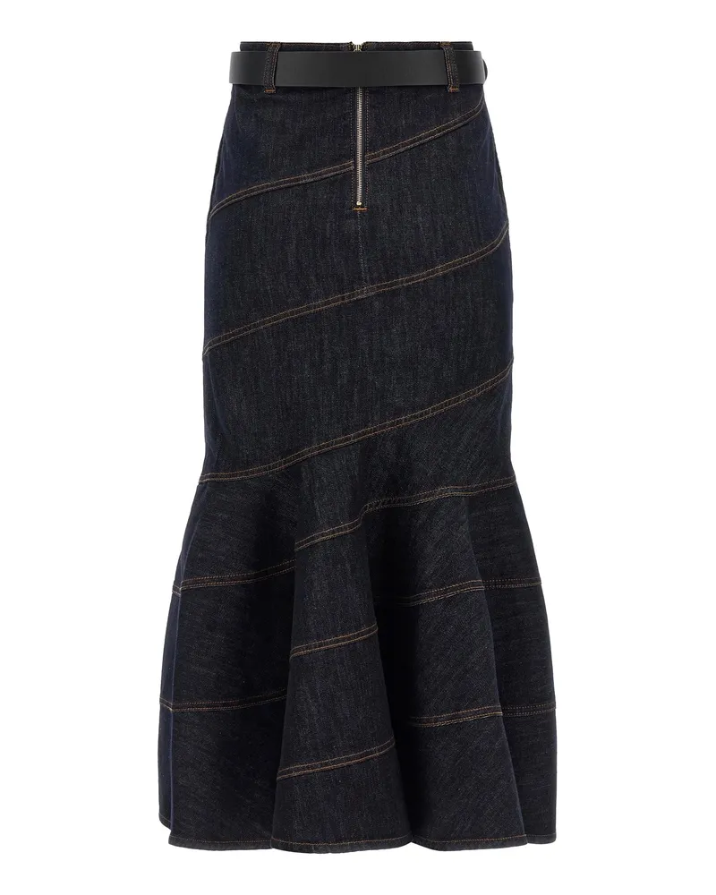 Self-Portrait Women's Skirt Midi Belted Denim Blue Main: Cotton Blue