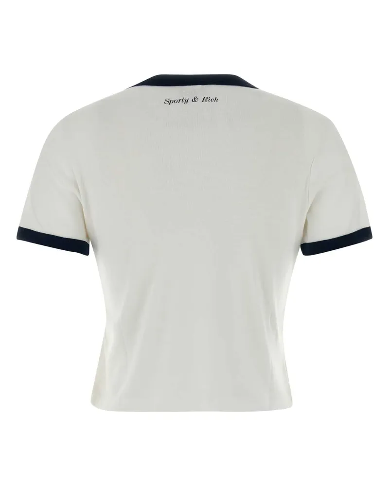 SPORTY & RICH Women White Cotton T-Shirt Whitelightnavylightnavy Exterior Exterior: T-shirts And Polos White