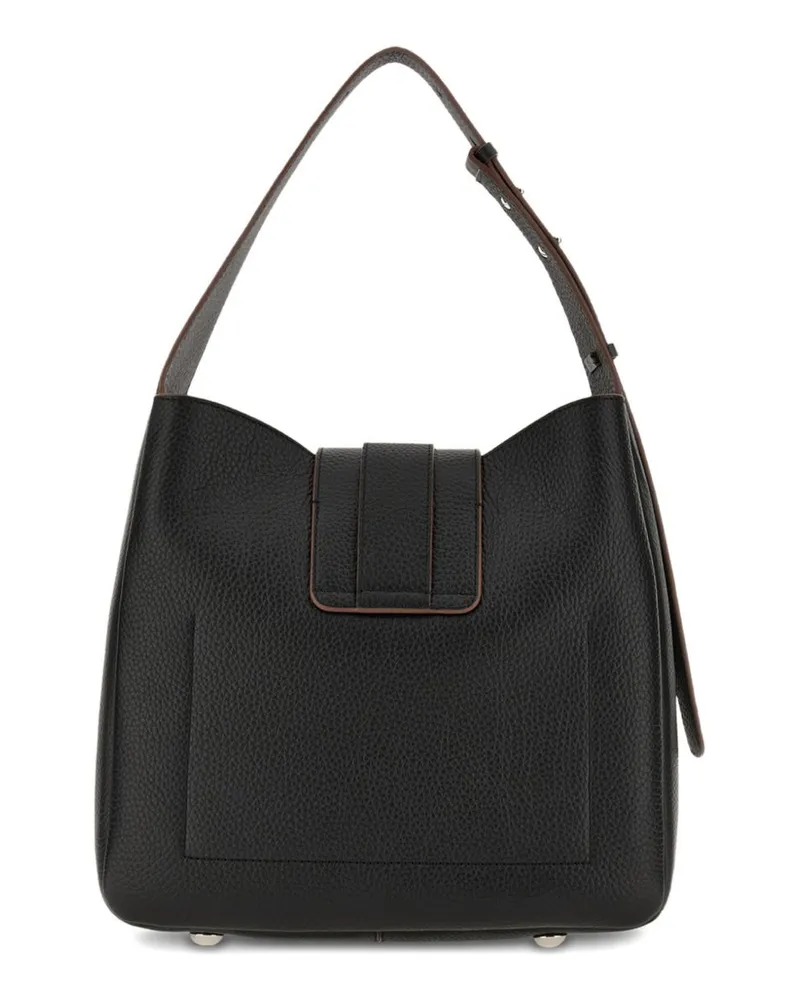 Hogan Grained Leather Hobo Bag — Black Black