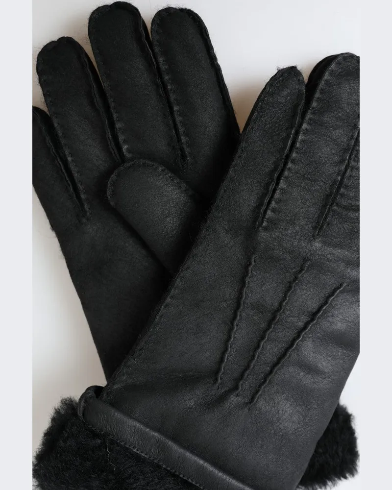 Dolce & Gabbana Black Leather Fur Short Hands Mitten Men Gloves Black