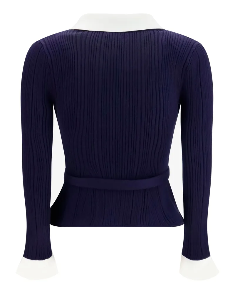 Self-Portrait Women's Ribbed Cardigan Navy Polyamide Sweater Navy