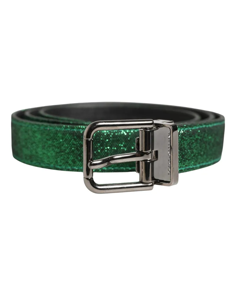 Dolce & Gabbana Men Green Lurex Polyester Metal Buckle Belt Calf Green