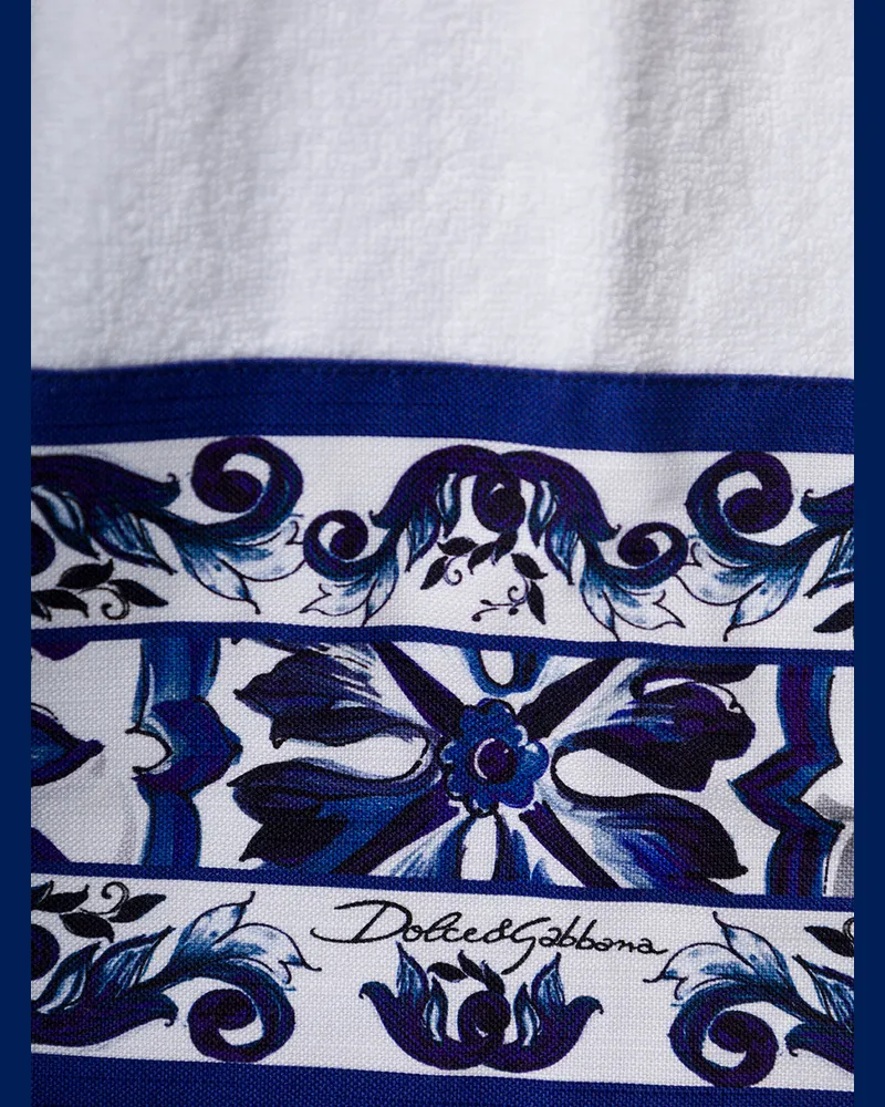 Dolce & Gabbana Unisex Kimono Bathrobe White With Mediterranean Blue Trim Cotton Towels & Bath Robes White