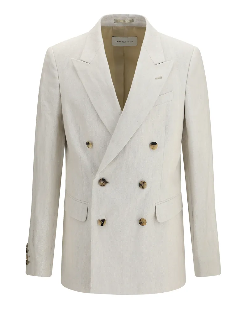 Dries van Noten Men's Blazer Barry Herringbone Off White Cotton Blazers Jacket White